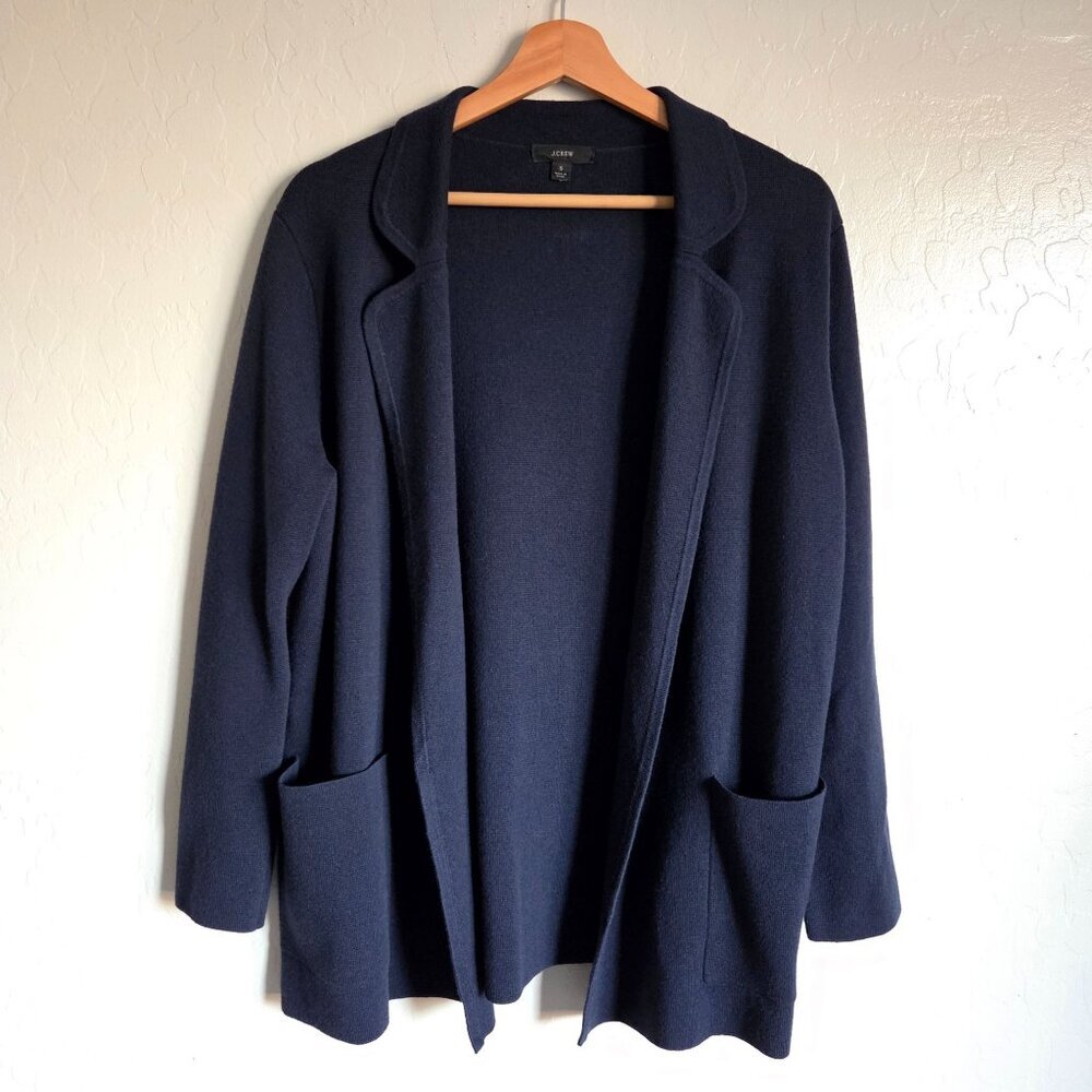 J.Crew Eloise Merino Wool Blend Sweater Blazer Blue Womens Small Open Front Knit
